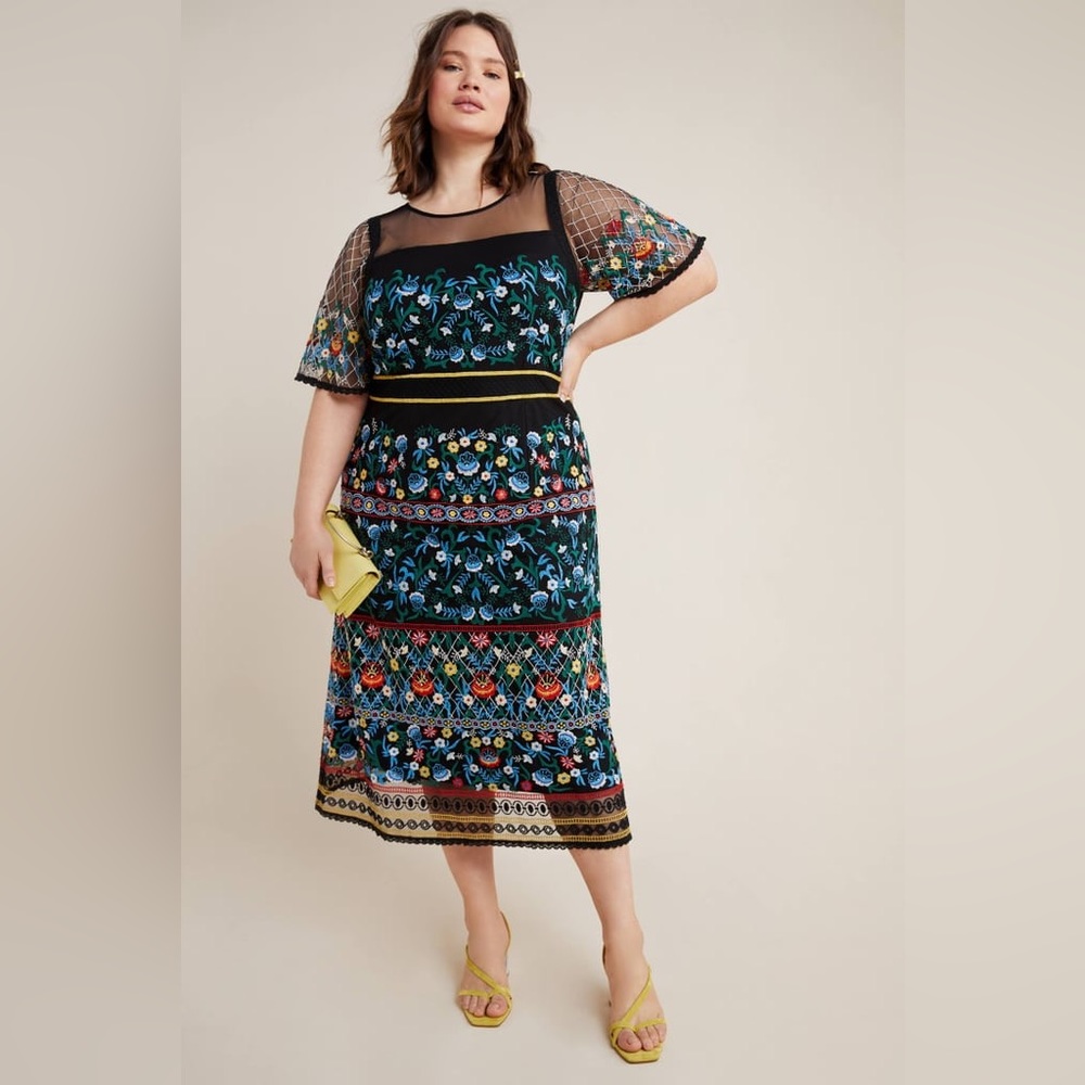 Anthropologie Esther Embroidered Midi Dress